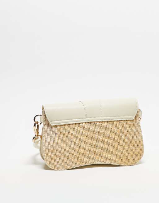Valentino unika straw mix shoulder bag in cream | ASOS