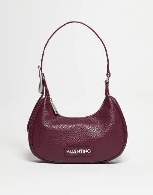Valentino - Willowy Re - Strukturierte Schultertasche in Burgunderrot mit Umhängeriemen und Schnallendetail