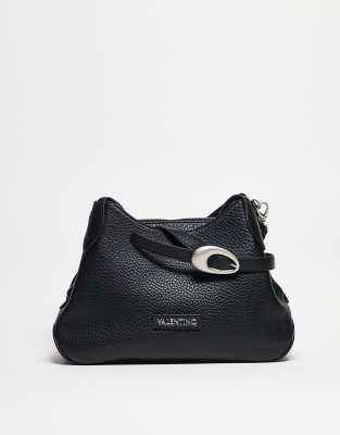 Valentino - Willowy Re - Strukturierte, weiche Schultertasche in Schwarz mit Schnallendetail
