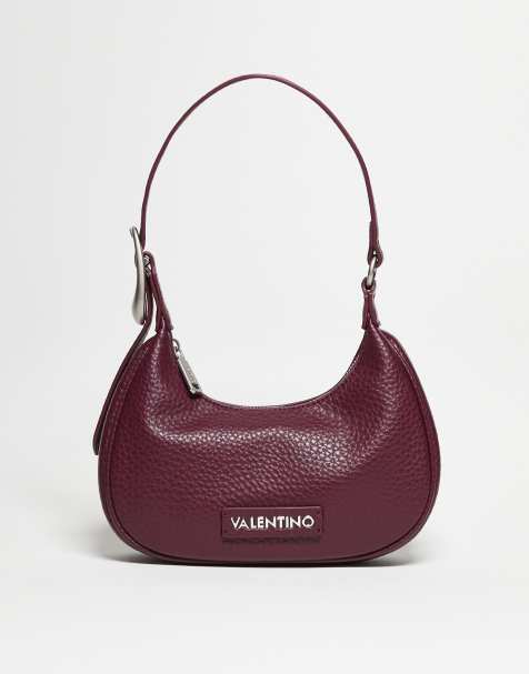 Valentino Willowy Re textured shoulder bag with crossbody strap and buckle detail in burgundy - BURGUNDY - view 1