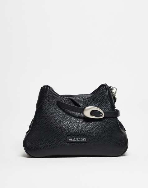 Valentino willowy re textured slouch shoulder bag with buckle detail in black - view 1
