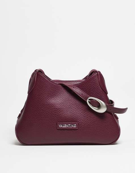 Valentino Willowy Re textured slouch shoulder bag with buckle detail in burgundy - BURGUNDY - view 1