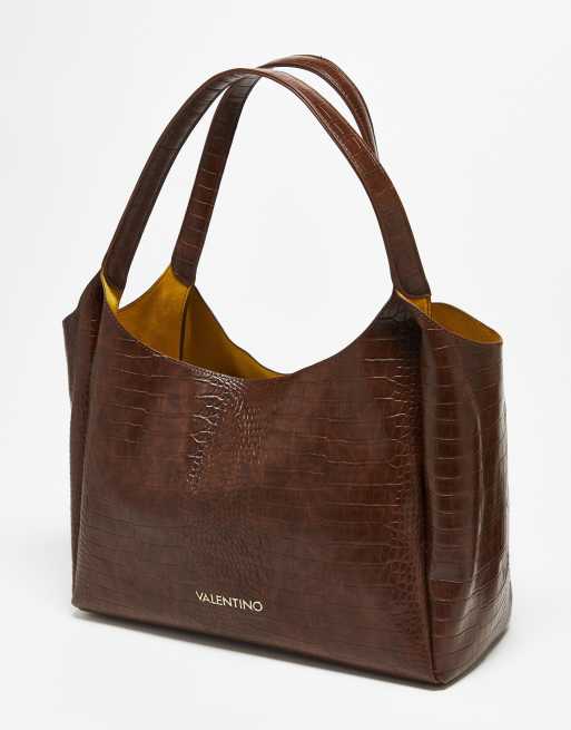 Valentino - Wool - Borsa shopper marrone effetto coccodrillo con borsetta interna, 4 di 4