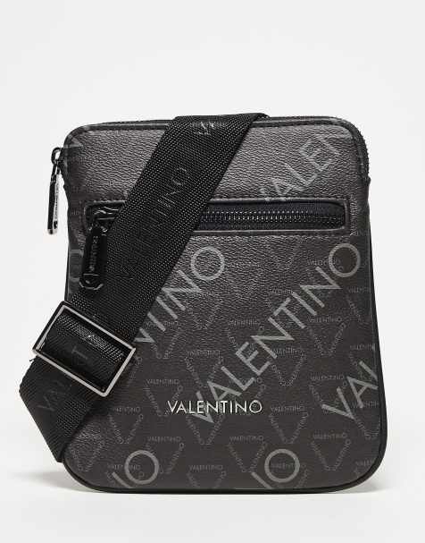 Valentino – Zefir – Umhängetasche in Schwarz und Grau mit durchgehendem Logo-Muster - view 1