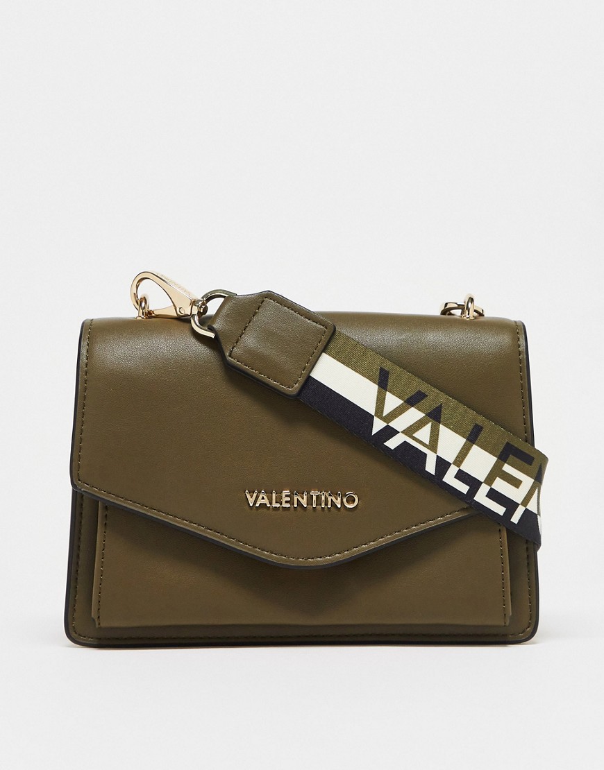 Valentino zermatt flap bag with webbed strap in dark green