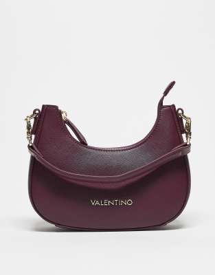 Valentino – Zero Re – Burgundowa torebka na ramię z odpinanym paskiem parcianym - view 1