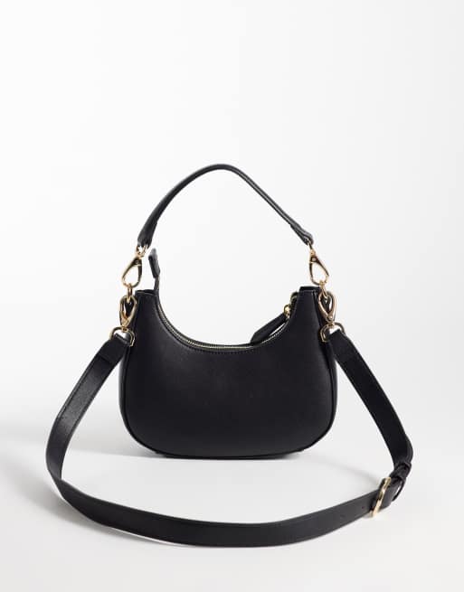 Valentino zero re crescent crossbody-taske med webbingrem i sort, 4 af 4