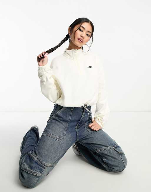Van Left Chest Logo half zip fleece in off white