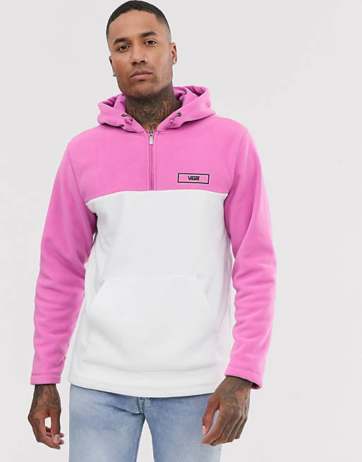 Vans 1/4 zip hoodie in pink/white colour block | ASOS