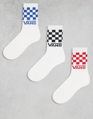 Vans Vans 3-pack classic check crew socks in white multi