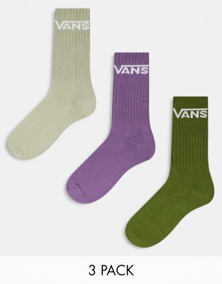 Vans 3 pack classic crew socks in green multi