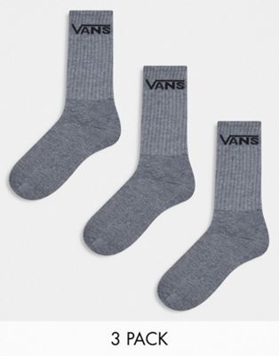 Vans 3 pack classic crew socks in grey