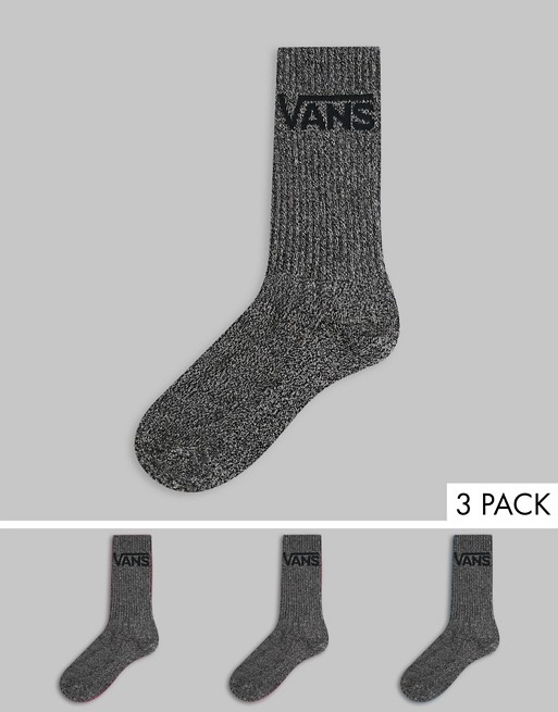 Vans 3 pack classics crew socks in black heather