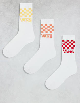 Vans - 3er-Pack klassische Crew-Socken in Weiß mit Muster in Rot, Orange und Gelb-Bunt