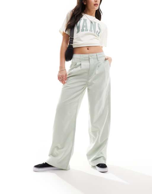 Vans Alder pleated wide leg pants in pale green ASOS