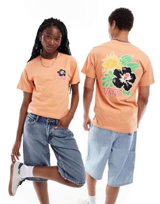 Vans - All Day - T-shirt arancione bruciato con stampa di fiori sul retro