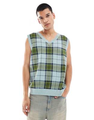Vans Vans almondwood check sweater vest in grey and green-Multi
