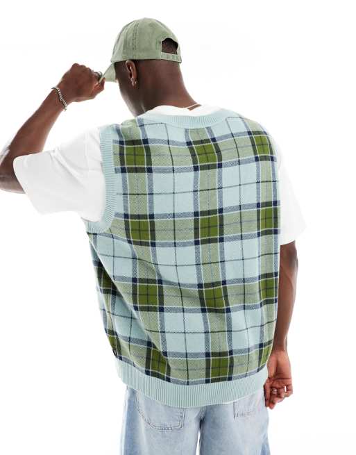 Vans Almondwood plaid sweater vest in blue and green, 4 of 4
