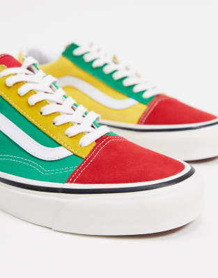 old skool vans red green yellow