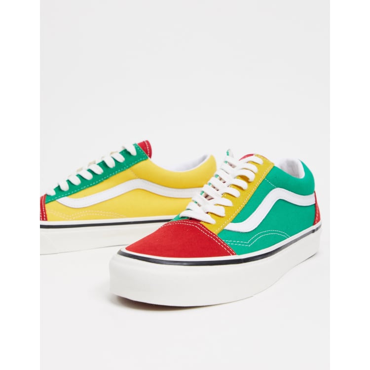 Green red shop and blue vans