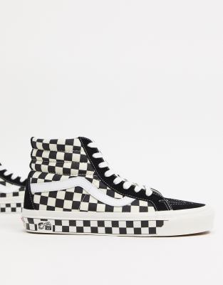 black and grey checkered vans high top