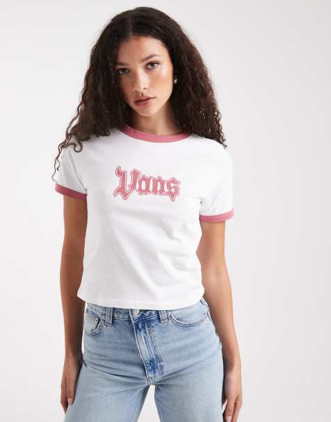 Vans - Apple Boom - T-shirt met gekleurde randjes in wit/mauve - view 1