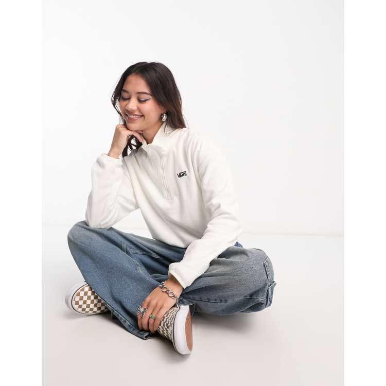 Mallow Fleece Half Zip Pullover - Studio White, Women's Sweaters + Hoodies