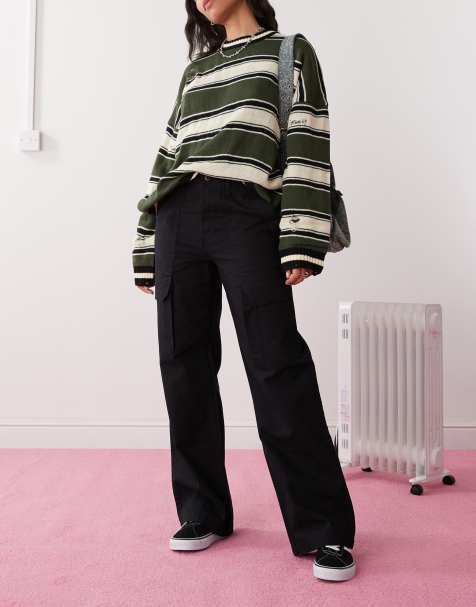 Vans arroyo wide leg cargo trousers in black