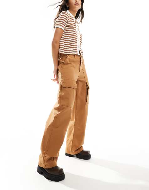 Vans arroyo wide leg cargo trousers in brown - view 1