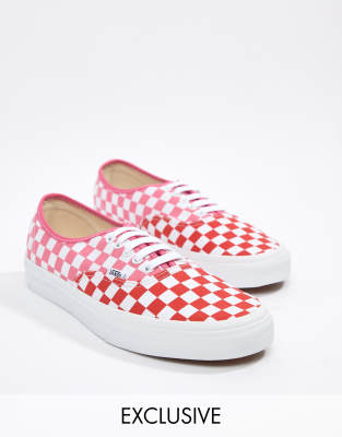 vans exclusive red and pink checkerboard slip on trainers