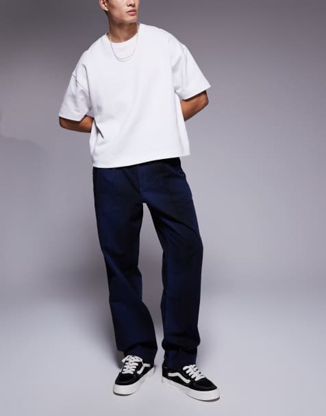 Vans authentic chino loose tapered plaid pants in black and dark blue