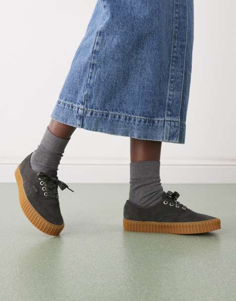 Vans Authentic Creeper trainers in black with gum sole and printed laces - view 1