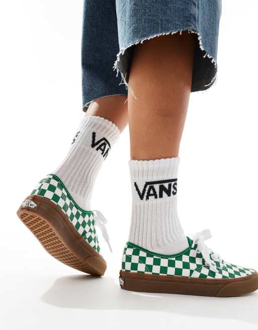 Vans – Authentic – Gröna, vita och schackrutiga sneakers med stora skosnören och gummisula, 5 av 5