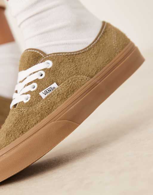 Vans Authentic – Olivgröna sneakers med gummisula i hårig mocka, 3 av 5