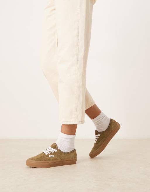 Vans Authentic – Olivgröna sneakers med gummisula i hårig mocka, 4 av 5