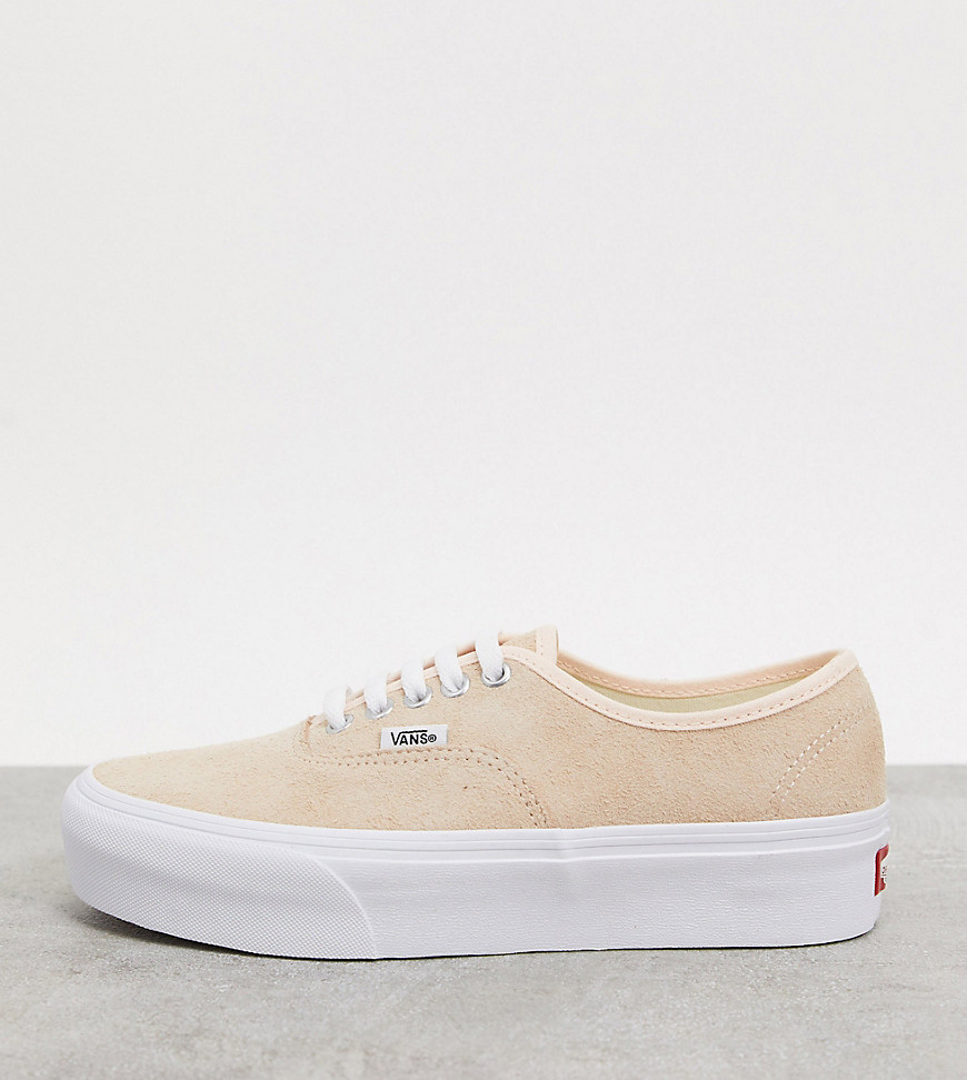 Vans Authentic Platform hairy suede trainers in peach Exclusive at ASOS-Pink