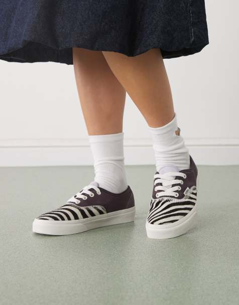 Vans Authentic punk sneakers in black with zebra print pony hair - view 1