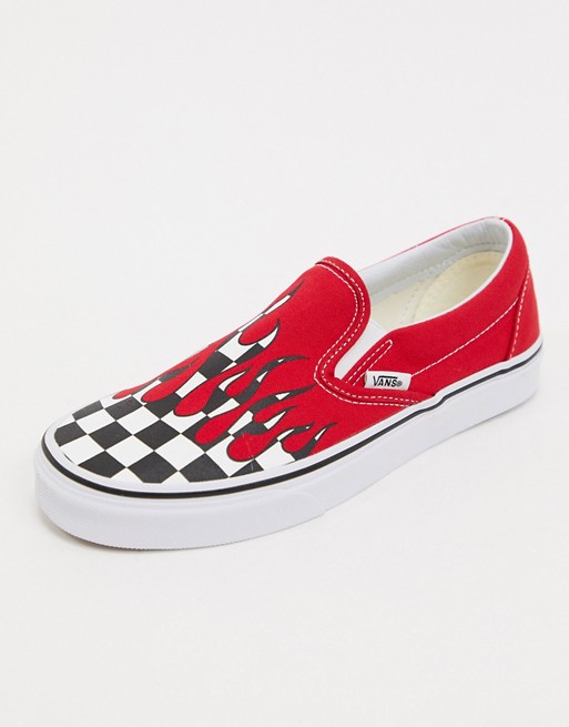 Vans Authentic Slip On Checker Flame Racing Red | ASOS