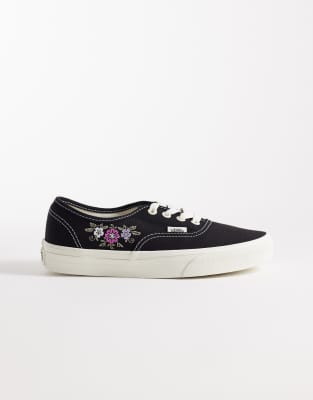 Vans Authentic - Sneaker in Schwarz mit Blumenstickerei