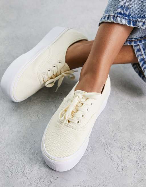 Vans Authentic - Stackform - Geribbeld gebreide sneakers in crème 