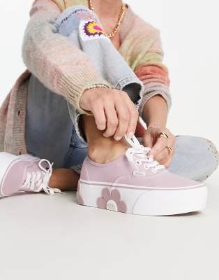 hente Sportsmand hvid Vans Authentic Stackform sneakers with oversized flowers in lilac-Purple |  Smart Closet