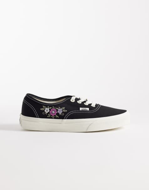 Vans Authentic – Svarta sneakers med blommigt broderi - view 1
