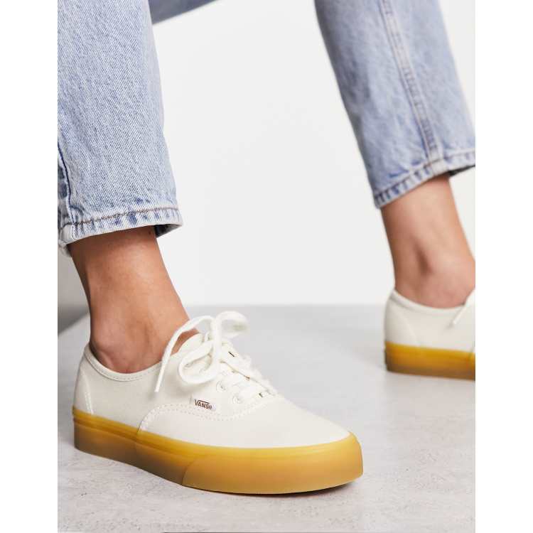 White vans hot sale gum sole