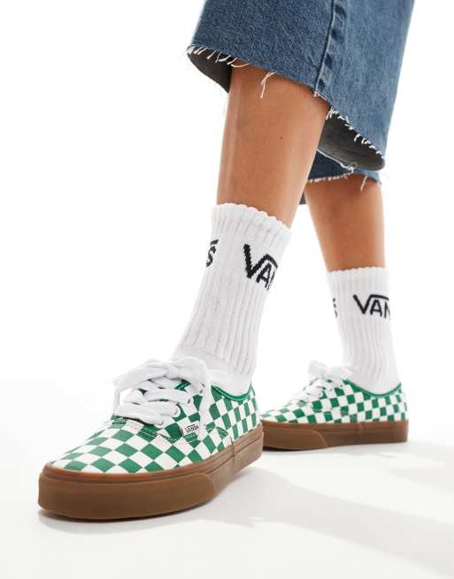 Vans authentic trainers with oversized laces in green and white checkerboard with gum sole ASOS