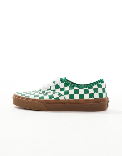 Vans authentic trainers with oversized laces in green and white checkerboard with gum sole ASOS