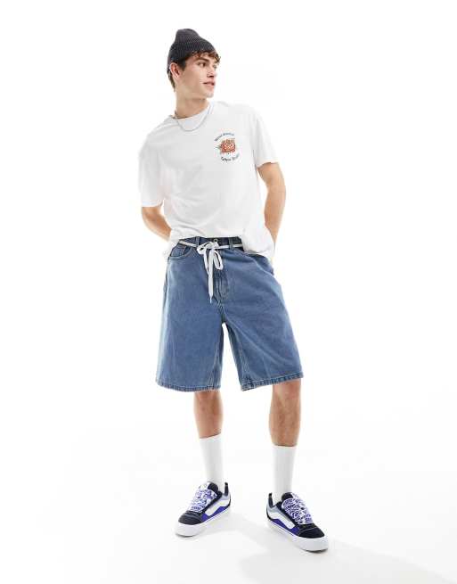 Vans baggy denim shorts in stonewash blue