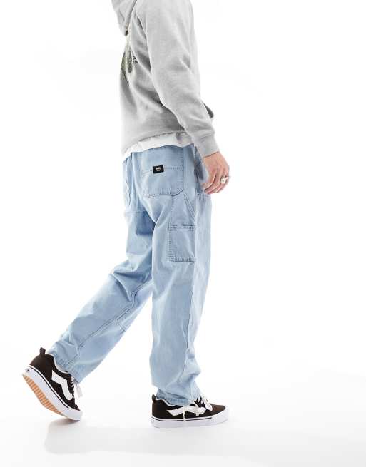 Vans baggy tapered carpenter elastic waist pants in stonewash blue