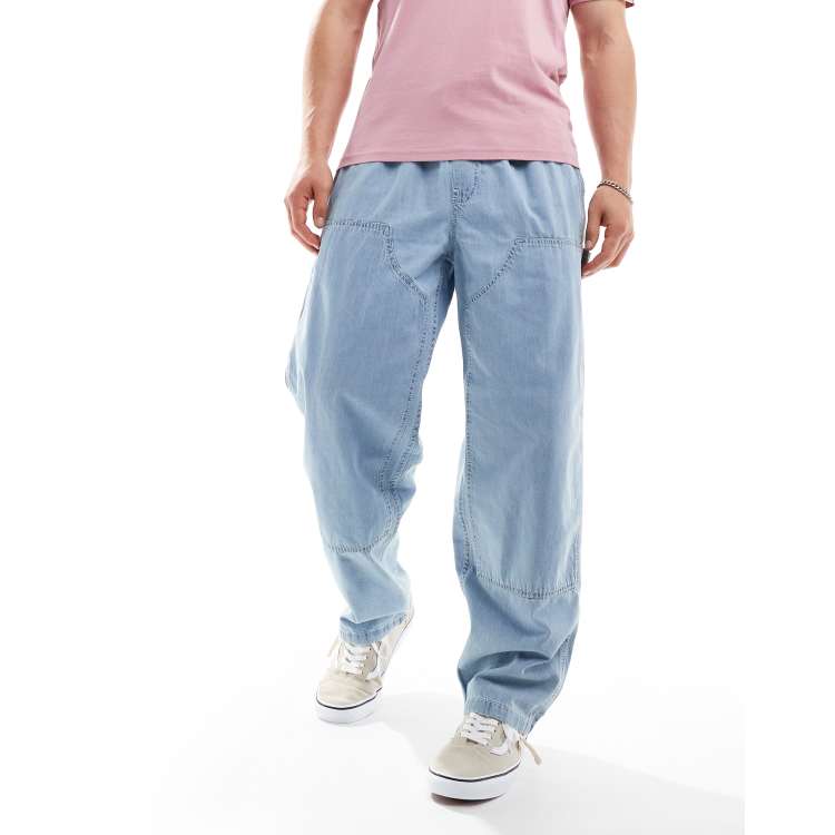 Vans baggy tapered carpenter trousers in light blue wash | ASOS