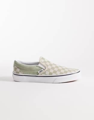 Vans - Baskets à enfiler avec motif damier - Vert sauge