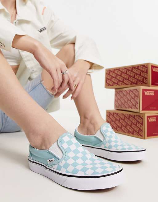 Vans Baskets classiques enfiler avec damier Bleu ASOS